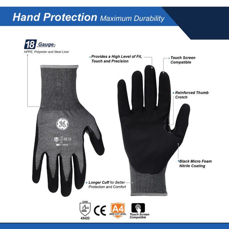 General Electric Unisex Dipped Gloves Black/Gray L 1 pair
