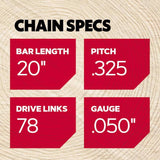 Oregon PowerCut Q78 20 in. Chainsaw Chain 78 links