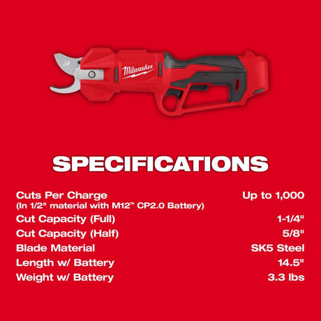Milwaukee M12 2534-21 Steel Curved Cordless Pruner