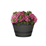 L&G 9 in. H X 14 in. W X 14 in. D X 14 in. D Polyresin Whiskey Barrel Planter Brown