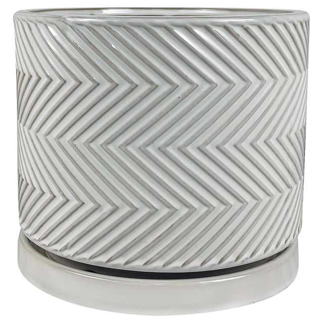 Border Concepts 8 in. D Ceramic Cross Pattern Planter White