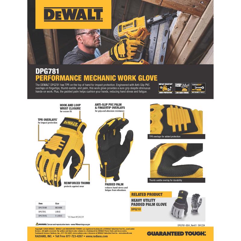 DeWalt Unisex Indoor/Outdoor Mechanic Mechanic's Glove Black/Yellow M 1 pair