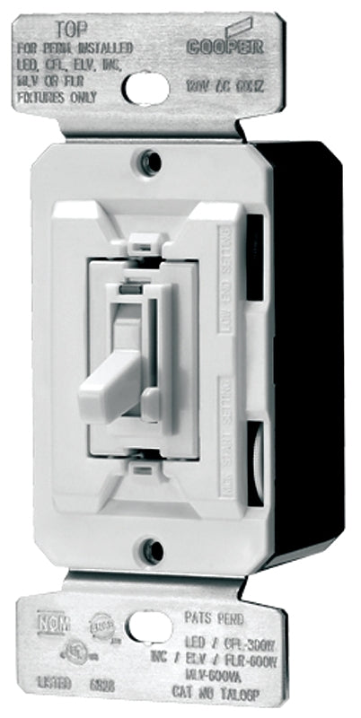 Eaton Wiring Devices AL Series TUL06P-C2-KB-L Toggle Dimmer, 120 V, 300 W, CFL, LED Lamp, 3-Way