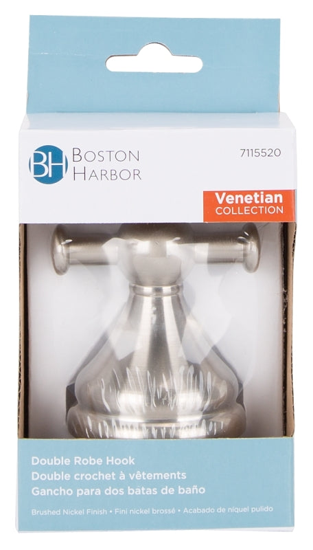 Boston Harbor L5053-13B-10-3L Double Robe Hook, 2-Hook, Zinc, Brushed Nickel, Wall Mounting