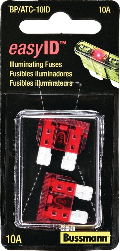 Bussmann BP/ATC-10ID Automotive Fuse, 1 kA Interrupt, Blade Fuse, 32 VDC, 3/4 in L, Red