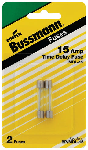 Bussmann BP/MDL-15 Fuse, 15 A, 32 V, Glass Body, MDL, Electronic Miniature, Time Delay Fuse