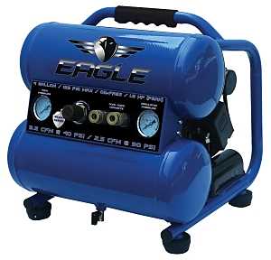 Eagle Silent Series EA-4000 Portable Air Compressor, Tool Only, 4 gal Tank, 1 hp, 115 VAC, 125 psi Pressure, 1-Stage