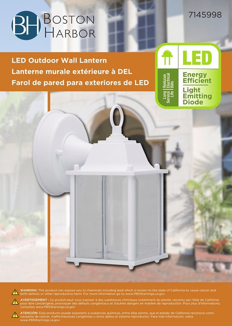 Boston Harbor 0038-WD-WH Outdoor Wall Lantern, 6.65 W, 120 V, LED, 320 Lumens, 3000 K, Aluminum, White