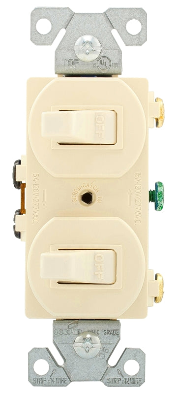 Eaton Wiring Devices 271LA Series Combination Toggle Switch, Light Almond, 15 A, 120/277 V, Screw Terminal, Pack of 10