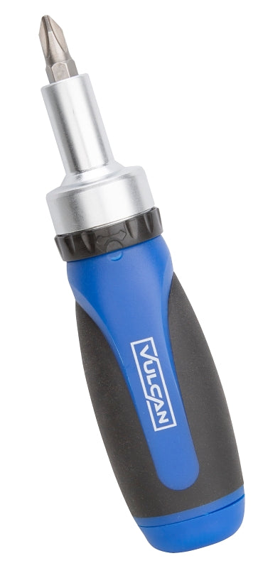 Vulcan 900063 Screwdriver Ratchet, #0, #1, #2, 3/16 in, 1/4 in Drive, Philips, Slotted Drive, 4-1/2 in OAL, Magnetic, Pack of 16