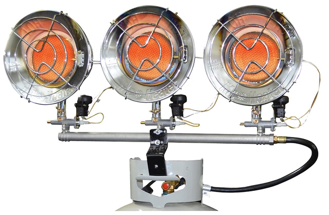 Mr. Heater F242915 Triple Tank Top Heater, 20 lb Fuel Tank, Propane, 10,000 to 45,000 Btu, Silver