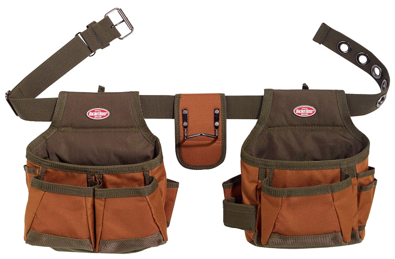 Bucket Boss 50200 Builder's Tool Belt, 52 in Waist, Poly Fabric, Brown/Green, 12-Pocket