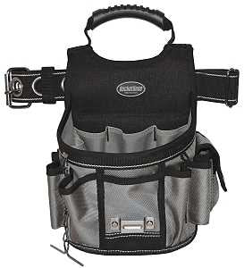 Bucket Boss 55300 Sparky Utility Pouch, 52 in Waist, 17-Pocket, Poly Fabric, Black/Gray, 9 in W, 14 in H, 6 in D