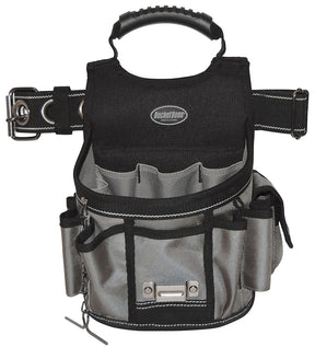 Bucket Boss 55300 Sparky Utility Pouch, 52 in Waist, 17-Pocket, Poly Fabric, Black/Gray, 9 in W, 14 in H, 6 in D