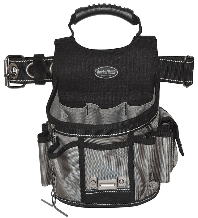 Bucket Boss 55300 Sparky Utility Pouch, 52 in Waist, 17-Pocket, Poly Fabric, Black/Gray, 9 in W, 14 in H, 6 in D