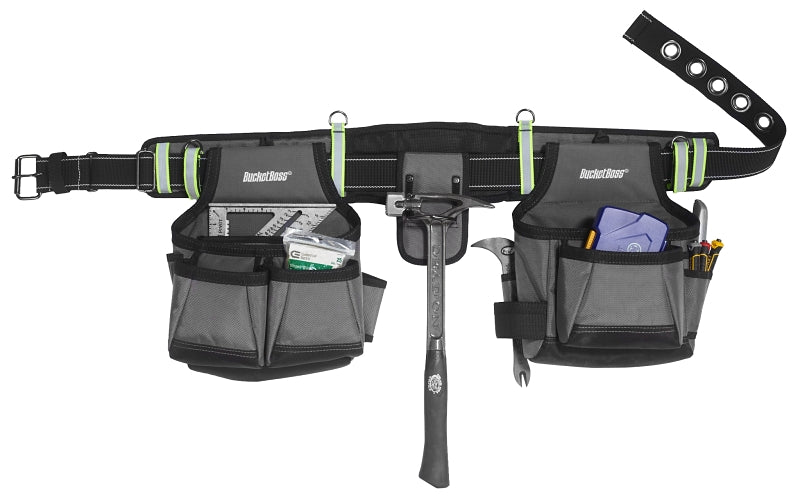 Bucket Boss Professional Series 55105-HV HV Contractor's Rig, 52 in Waist, Poly Fabric, Sliver, 29-Pocket