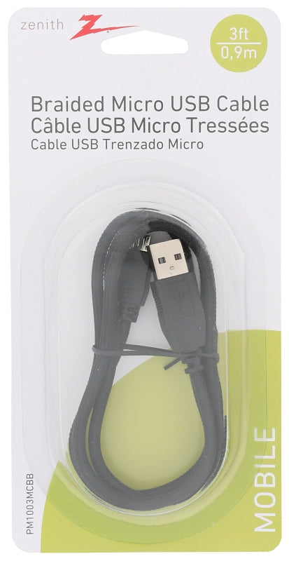Zenith PM1003MCBB USB Cable, Black Sheath, 3 ft L, Pack of 4