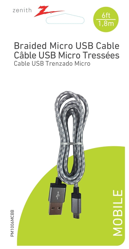 Zenith PM1006MCBB USB Cable, Black Sheath, 6 ft L, Pack of 4