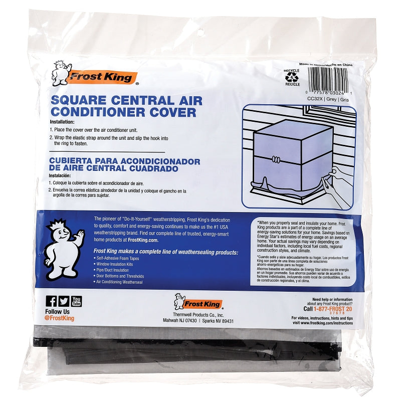 Frost King CC32XH Air Conditioner Cover, 34 in L, 34 in W, 9 mil Thick Material, Polyethylene, Silver