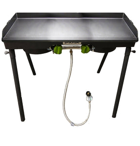 Barbour PS217 Patio Stove with Griddle Tapper, 2-Burner, Propane Gas, 30,000 Btu, Aluminum/Steel
