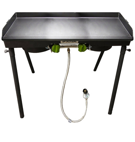Barbour PS217 Patio Stove with Griddle Tapper, 2-Burner, Propane Gas, 30,000 Btu, Aluminum/Steel