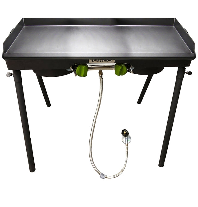 Barbour PS217 Patio Stove with Griddle Tapper, 2-Burner, Propane Gas, 30,000 Btu, Aluminum/Steel