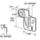 Prime-Line N 6501 Roller Assembly, 2-1/2 in L x 1-3/8 in W Dimensions, 7/8 in Dia Roller, 1/4 in W Roller, Nylon/Steel