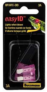 Bussmann easyID ATC Series BP/ATC-3ID Automotive Fuse, Blade Fuse, ATC-ID, 32 VDC, 3 A, 1 kA Interrupt