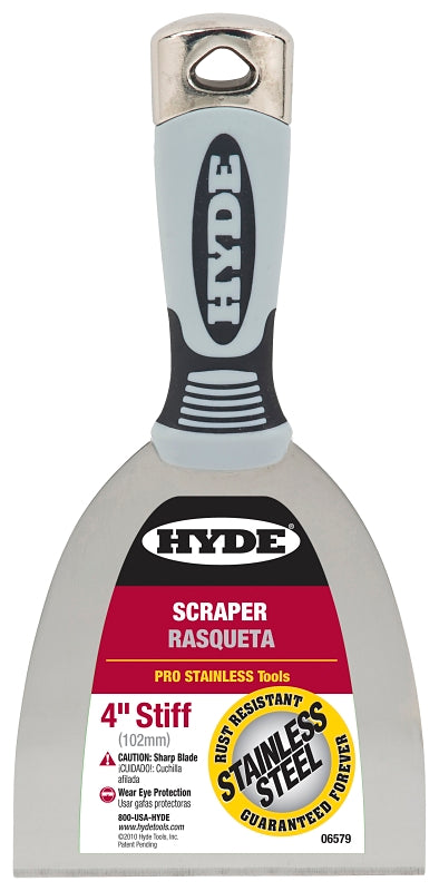 Hyde Pro Stainless 06579 Paint Scraper, Stiff Blade, Stainless Steel Blade, Nylon Handle
