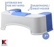 Plumb Pak SQT1C Toilet Stool with Storage Bin and Cell Phone Rest, Blue/White, 7 in W