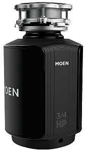 Moen Ex Host Series EX75C Garbage Disposal, 32 oz Grinding Chamber, 3/4 hp Motor, 115 V, Polymer/Stainless Steel, Black