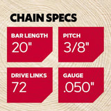 Oregon AdvanceCut D72 20 in. Chainsaw Chain 72 links