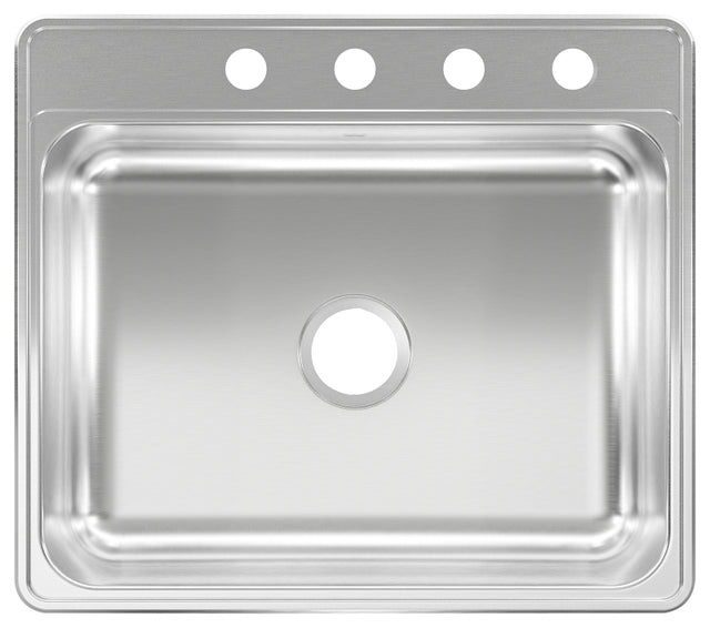 Kindred CSLA2522-6-4N Sink, 4-Faucet Hole, 25 in OAW, 22 in OAH, Stainless Steel, Drop-In Mounting, 1-Bowl