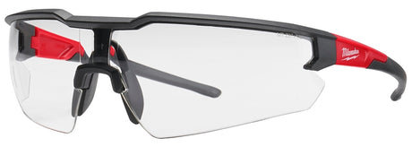 Milwaukee 48-73-2010 Safety Glasses, Unisex, Scratch-Resistant Lens, Polycarbonate Lens, Plastic Frame, Black/Red Frame