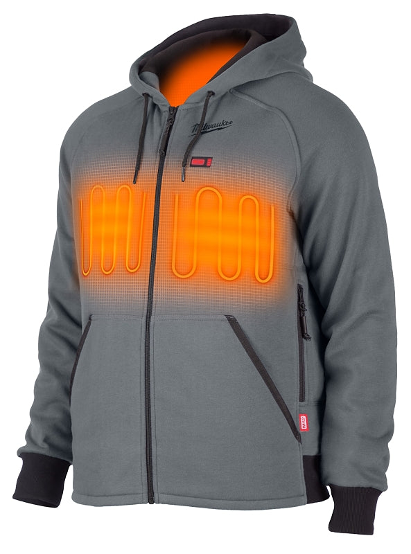 Milwaukee M12 306G-21-XL Heated Hoodie Kit, XL, Men's, Fits to Chest Size: 44 to 46 in, Cotton/Polyester, Gray, Regular