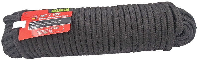 Baron 52218 Rope, Diamond Braided Rope Construction, 3/8 in Dia, 100 ft L, 133 lb Working Load, Polypropylene