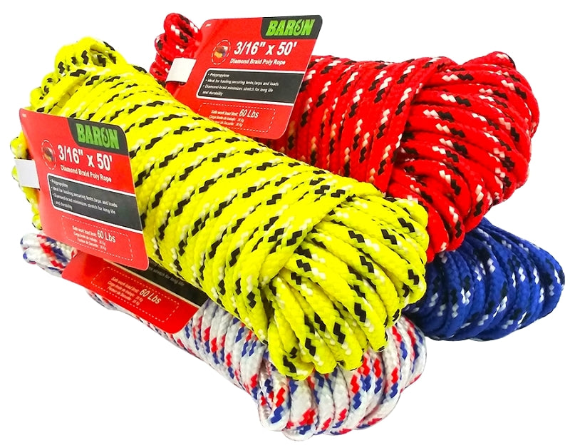 Baron 52617 Rope, 1/2 in Dia, 100 ft L, 244 lb Working Load, Polypropylene, Assorted