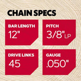 Oregon AdvanceCut S45 12 in. Chainsaw Chain 45 links