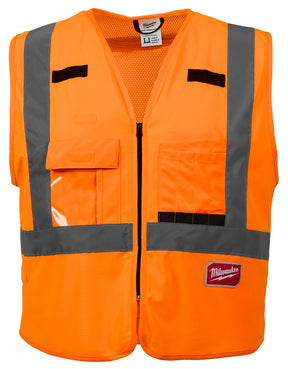 Milwaukee 48-73-5032 Safety Vest, L/XL, Men's, Fits to Chest Size: 42 to 46 in, Polyester, High-Visibility Orange