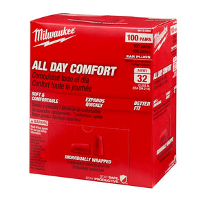 Milwaukee 48-73-3006 Ear Plugs, 32 dB NRR, Tapered, One-Size Ear Plug, Foam Ear Plug, Red Ear Plug
