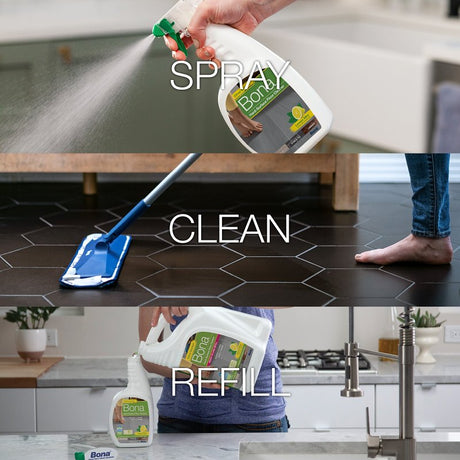 Bona WM700051224 Hard-Surface Floor Cleaner, 32 oz Bottle, Liquid, Lemon, Clear