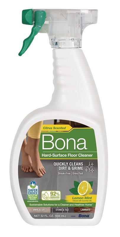 Bona WM700051224 Hard-Surface Floor Cleaner, 32 oz Bottle, Liquid, Lemon, Clear