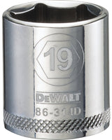 DEWALT DWMT86314OSP Drive Hand Socket, 19 mm Socket, 3/8 in Drive, 6-Point, Steel, Polished Chrome Vanadium