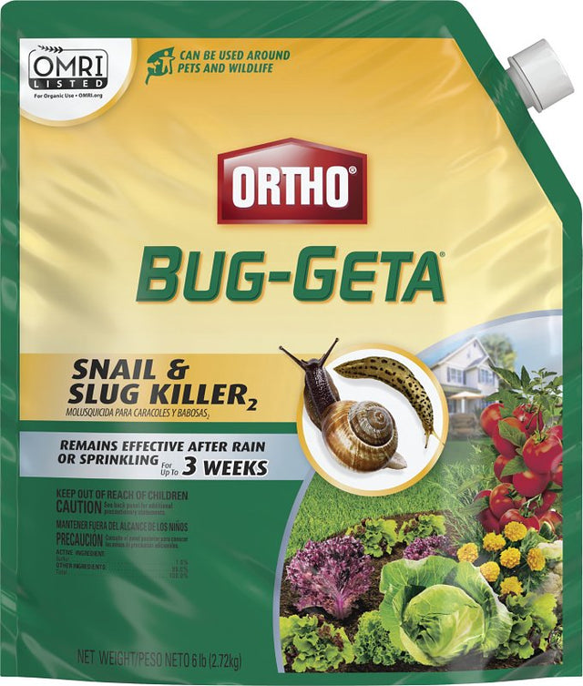 Ortho Bug-Geta 0475610 Snail and Slug Killer, Granular, Ornamental, Vegetable Gardens, 6 lb Bag