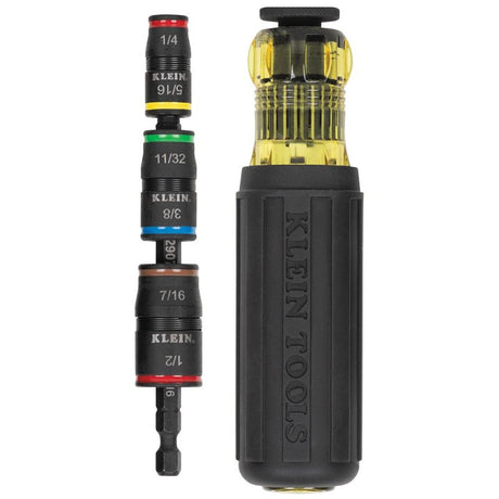 Klein Tools 32900 7-in-1 Impact Flip Socket with Handle, 1/4 in Drive, 7 in OAL, Black/Yellow Handle, Magnetic
