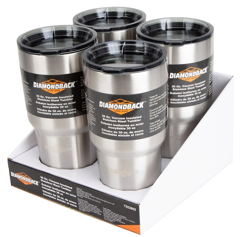 Diamondback BP-Y01O Vacuum Tumbler, 30 oz, Stainless Steel, Insulated, Pack of 4