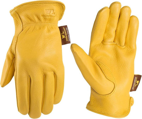 Wells Lamont 962-L Gloves, Men's, L, Keystone Thumb, Deerskin Leather, Gold/Yellow