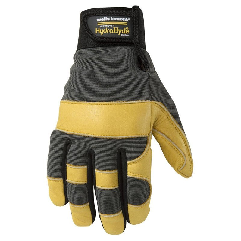 Wells Lamont 3203-M Hybrid Work Gloves, Breathable, Men's, M, Hook and Loop Cuff, Spandex Back, Gold/Gray/Yellow