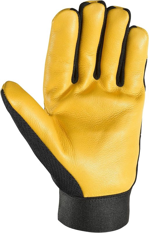Wells Lamont 3280-M Gloves, Men's, M, Reinforced Thumb, Adjustable Wrist, Hook and Loop Cuff, Black/Gold/Yellow