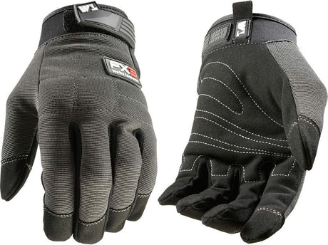 Wells Lamont FX3 Series 7850L All-Purpose Work Gloves, Men's, L, Adjustable Cuff, Spandex/Synthetic Leather, Black/Gray